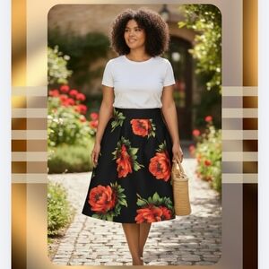 Jr. Plus Floral Black Skirt